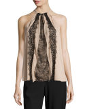 Monica Lace-Trimmed Silk Halter Blouse