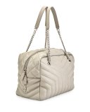 Monogram Y-Quilted Medium Bowling Bag, Light Gray