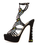 Liliana Embroidered Platform Sandal, Black