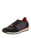 Men's Fabric & Suede Trainer w/Check Trim, Black