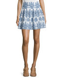 Embroidered Mini Skirt, White/Blue