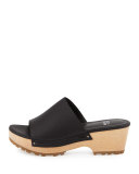 Wood Leather Clog Mule, Black