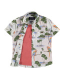 Short-Sleeve Layered Hawaiian Shirt, Red/Multicolor, Size 3-7
