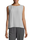 Sleeveless Short Silk Shell, Silver  