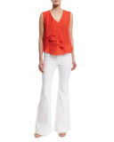 Sleeveless Draped Silk Top, Blood Orange