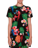 Tropical Dream Short-Sleeve Blouse, Black/Multi