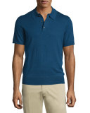 Short-Sleeve Cashmere-Silk Polo Shirt, Navy