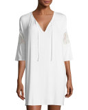 Jersey Lace-Inset Caftan/Chemise, White