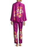 Imperial Floral-Embroidery Pajama Set, Purple Haze