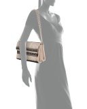 Bamboo Woven Crocodile Shoulder Bag, Blush/Black/Taupe