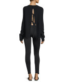 Ribbed Tie-Back Sweater, Black