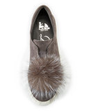 Marli Fox-Pompom Suede Sneaker, Smoke