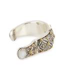 Floral Carved Cuff Bracelet with Mother-of-Pearl