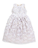 Lace & Floral-Applique Dress, White/Spun Gold, Sizes 4-12 