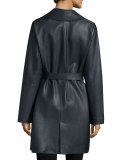 Belted Leather Trenchcoat, Midnight Black