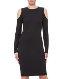 Long-Sleeve Cold-Shoulder Sheath Dress, Navy