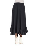 Flounce-Hem Midi Skirt, Black