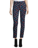 Sakura Cropped Floral Skinny Pants, Navy