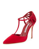 Getta Suede T-Strap 105mm Pump, Red