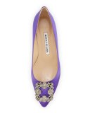 Hangisi Crystal-Buckle Satin Flat, Purple