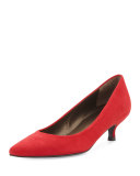 Poco Suede Kitten-Heel Pump, Pomodoro