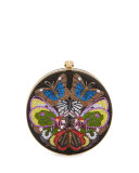 Round Skull Butterfly Clutch Bag, Black/Multi