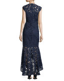 Sleeveless Lace Mermaid Gown, Navy