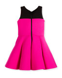 Sleeveless Two-Tone Pleated Dress, Pink/Black, Size 7-16