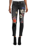 Halle Patch Mid-Rise Skinny Jeans, Black Rebel