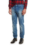 Distressed Straight-Leg Jeans, Blue