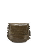 Round Flap-Top Crocodile Crossbody Bag, Army Green