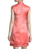 Sleeveless Mock-Neck Eyelet Shift Dress