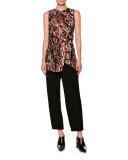 Haze-Print Gathered Sleeveless Blouse, Pink/Multi