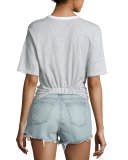 Striped Jersey Twist-Front Tee, Black/White