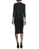 3/4-Sleeve Open-Front Shrug, Black