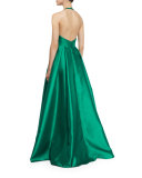 Satin Halter Ball Gown, Emerald