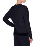Cashmere Crewneck Sweater W/Silk Trim, Navy