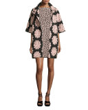 jacquard petal stamp mini dress, black/natural