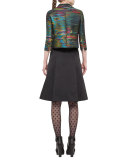 Printed Bracelet-Sleeve Cropped Jacket, Northern Lights