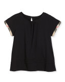Gisselle Pintucked Jersey Tee, Black, Size 4-14