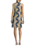 Sleeveless Floral Lace Cocktail Dress, Navy/Multicolor
