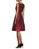 Sleeveless Scalloped Jacquard Cocktail Dress, Red