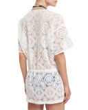 La Vie Boheme Crocheted Drawstring Tunic Coverup