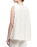 Sleeveless Tassel V-Neck Blouse, Ivory