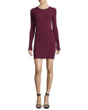 Penny Long-Sleeve Ribbed Bodycon Dress, Bordeaux