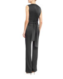Sleeveless Wrap Satin Jumpsuit, Black