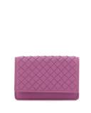 Intrecciato Flap Card Case, Peony Pink