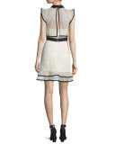 Sleeveless Lace Popover Mini Dress, White/Black