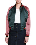 Colorblock Zip-Front Bomber Jacket, Sage/Raspberry