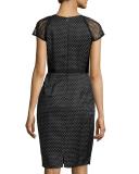 Cap-Sleeve Swiss-Dot Sheath Dress, Black